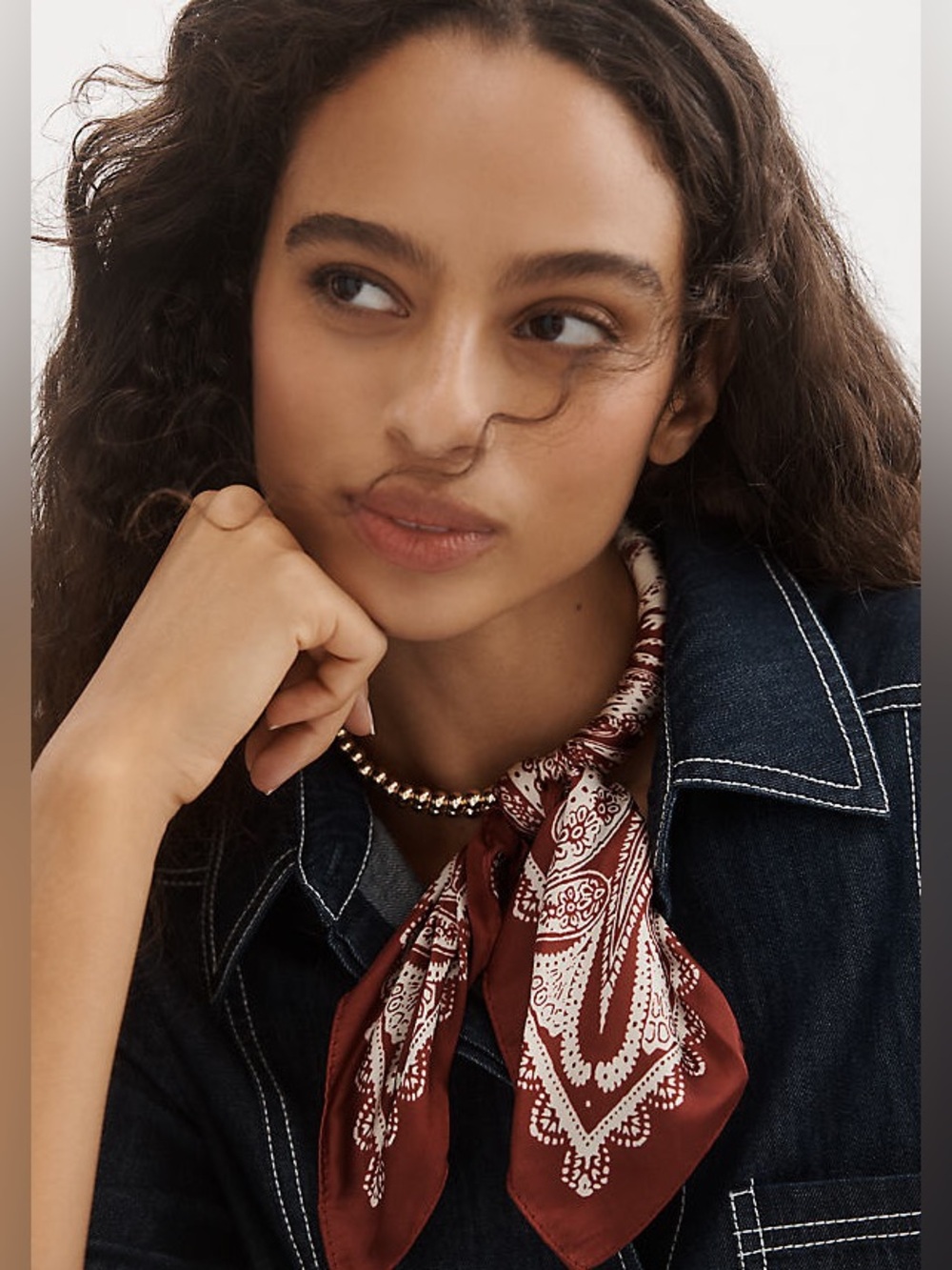Anthropologie Beaded Silk Scarf Collar Necklace, Gold Plated, NWT